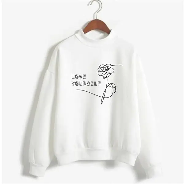 White-black txt LOVE YOURSELF Sweatshir harajuku джемпер Мода гот Цитата наряд слоган Забавный гранж Графический пуловеры tumblr эстетическое Топ - Цвет: White-black txt