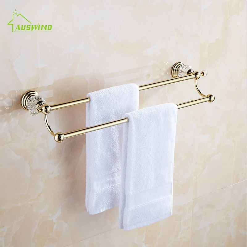 

Antique Brass Towel Racks Polished Bars Diamond&Crystal Double Layer Holder Bathroom Accessories A0