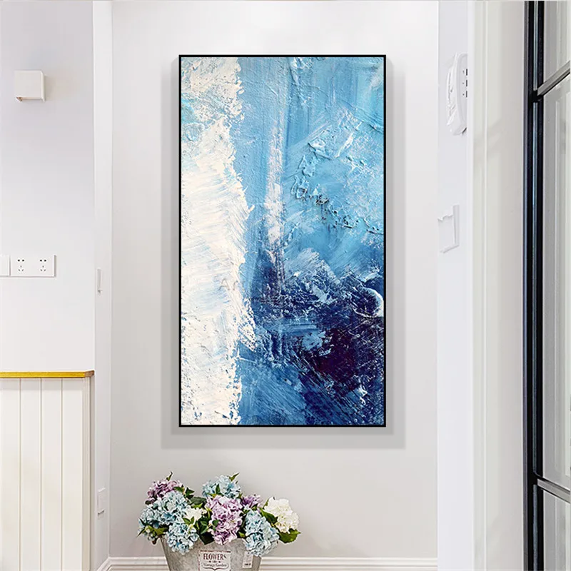 Картина маслом на холсте куадроса decoracion абстрактная акриловая синяя