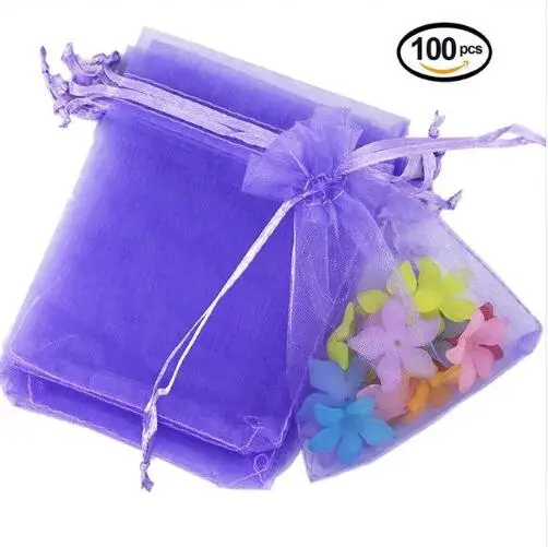 Lavender 100 шт мешков из органзы, смешанные цвета, Ювелирная Подарочная упаковка для конфет, мешочки для украшения свадебной вечеринки 7x9cm - Цвет: Lavender