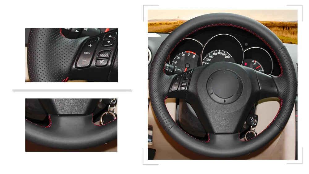 Черный PU искусственная кожа DIY ручной сшитый чехол рулевого колеса автомобиля для Mazda 3 Axela 2004-2009 Mazda 5 Mazda 6 Atenza Mazda MPV