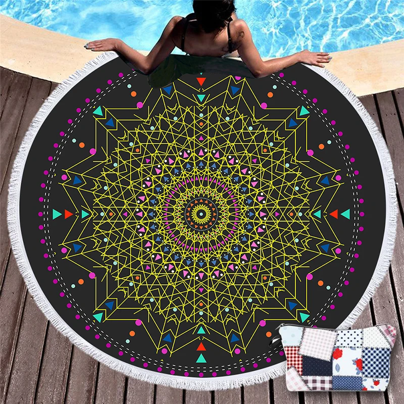 Бохо стиль золотая Мандала пляжные полотенца с кулиской рюкзак акварель лотос