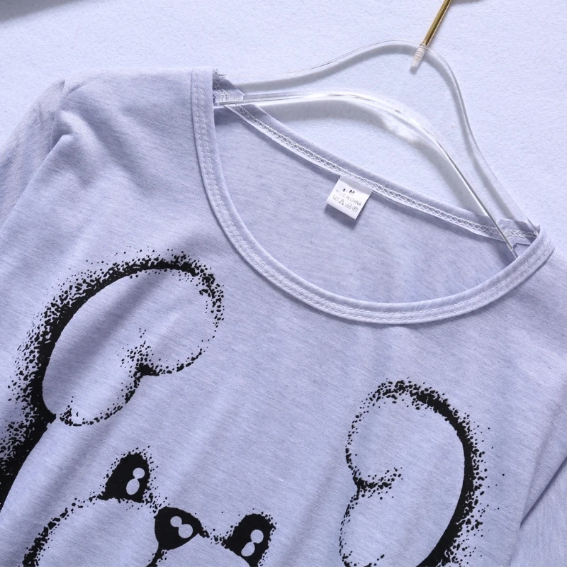 

Women Long Sleeve Cartoon Bear Print Tops Stripe Leggings Pajamas Set Sleepwear