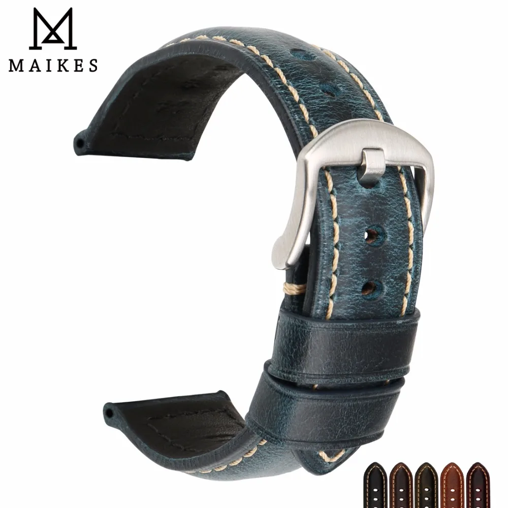 

MAIKES Quality Genuine Leather Watch Band 20mm 22mm 24mm Special Vintage Watch Accessories Watch Strap For Panerai MONTBLANC