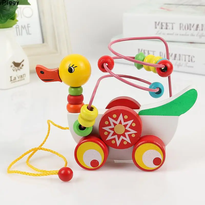 Educational Duckling Trailer Toy Multicolour Wooden Children Kids Puzzle Baby Infant Mini Around Beads Learning Game | Игрушки и хобби