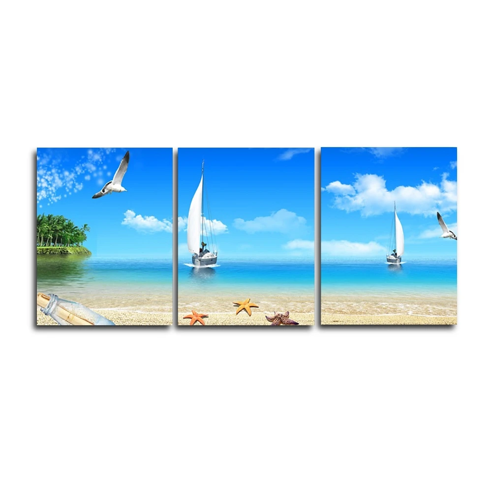

Laeacco Canvas Calligraphy Painting Sea Birds Boats Starfish Posters and Prints Wall Art for Living Room Home Decoration Picture