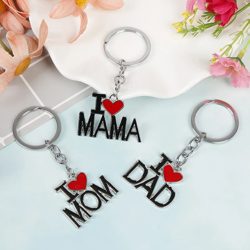  Новинка Футболка с надписью I Love Mom (Я люблю маму Dad Papa или Mama сердце брелок цепочка