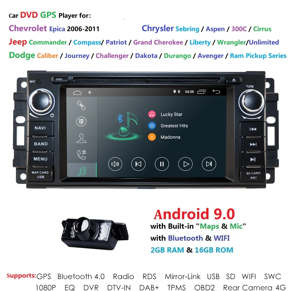 2G+ 16G Android 9,0 автомобильный Радио Мультимедиа DVD gps для Chrysler 300C PT Cruiser Aspen Sebring Dodge caliber джип RAM Grand Cherokee
