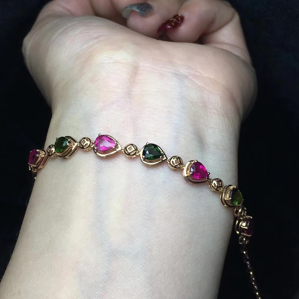 

gem fine jewelry factory wholesale18k rose gold natural colorful tourmaline classic adjustable bracelet for female