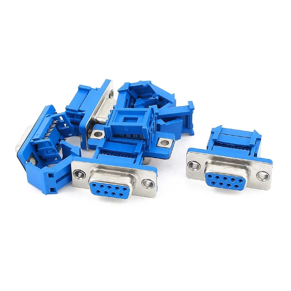 

Good 5 parts D-SUB 9-pin DB9 Female IDC crimp adapter plug for ribbon cable Blue