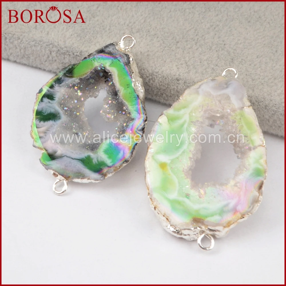 BOROSA 10 шт. Новое поступление Drusy серебряный цвет титан AB кулон агат Друза ломтик