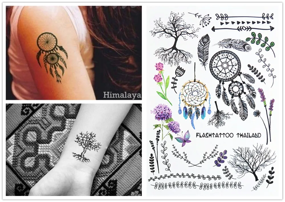 #389 Ловец снов с деревом листьями цветами стрелками лавандой Временные