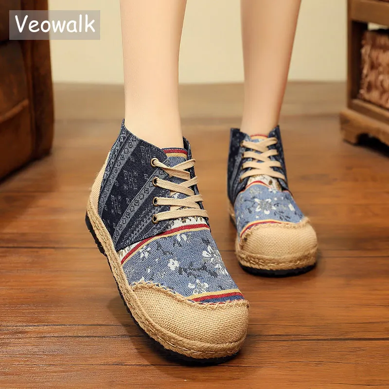 Veowalk/богемные женские высокие льняные хлопковые модные кроссовки Женские