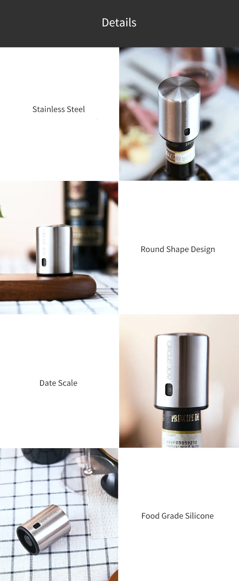 Xiaomi Circle Joy винная пробка круглая нержавеющая сталь Красное вино мини-пробка вакуумный эффективный сохранение памяти интеграционный подарок
