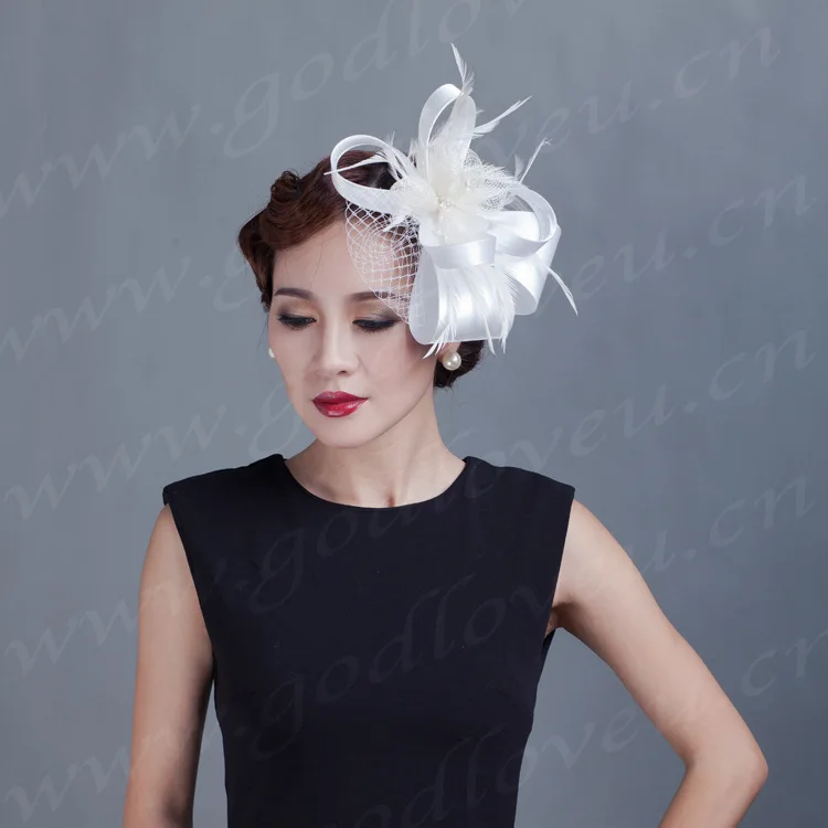 Женская шляпа с белыми перьями и цветами 5 цветов |