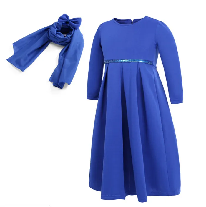 Blue Dress Мусульманские Детские платья девочки дети арабский абайя Дубай Малайзия Индонезия хиджаб платье кафтан Бангладеш Турция Vestidos ОАЭ - Цвет: Blue Dress