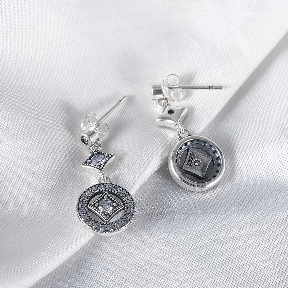 Beagloer Hot Sale 925 Sterling Silver Vintage Allure Drop Earrings With Clear CZ For Women Trendy Jewelry Gift PSER0064-B | Украшения и