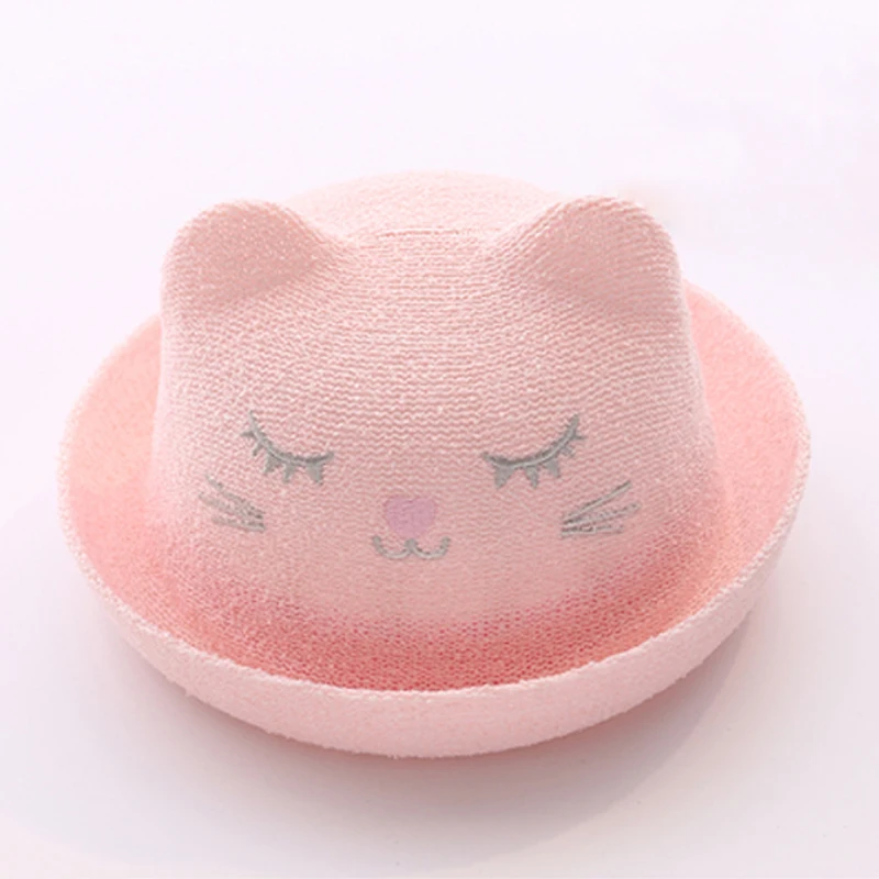 pink 52cm BalleenShiny милая детская мультяшная соломенная шляпа с кошачьими ушками, шляпа от солнца для мальчиков и девочек, Круглая Плоская Панама, пляжная шляпа, шляпа для фотосессии - Цвет: pink 52cm