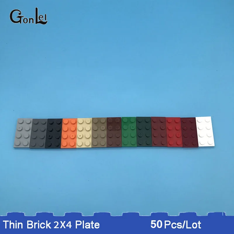 50 шт./лот тонкие кирпичи MOC 2x4 маленькие точечные пластины строительные блоки