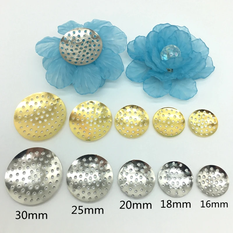 5 sizes Metal flowers Bottom bracket Round DIY Beads Knit Silver aureate disk Winding Shell flower slice 16-30mm Meideheng