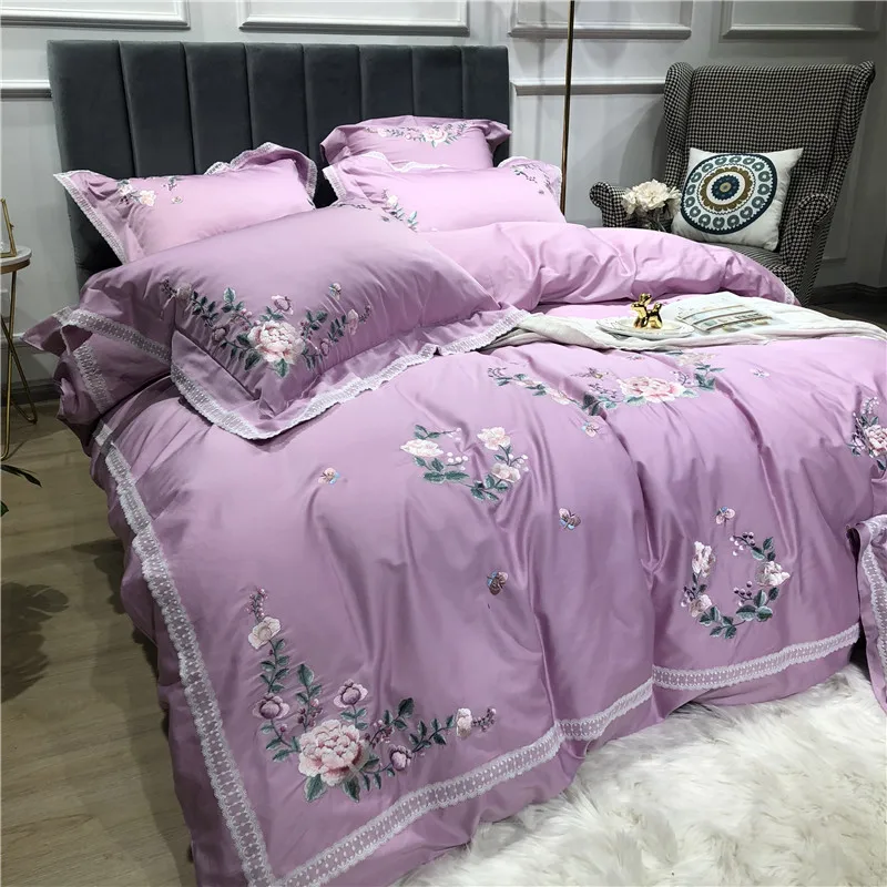 Little Daisy embroidery Bedding Sets girls Beddingset egyptian cotton Bed Linen Duvet Cover Bed Sheet Pillowcase/bed Sets 4/7pcs