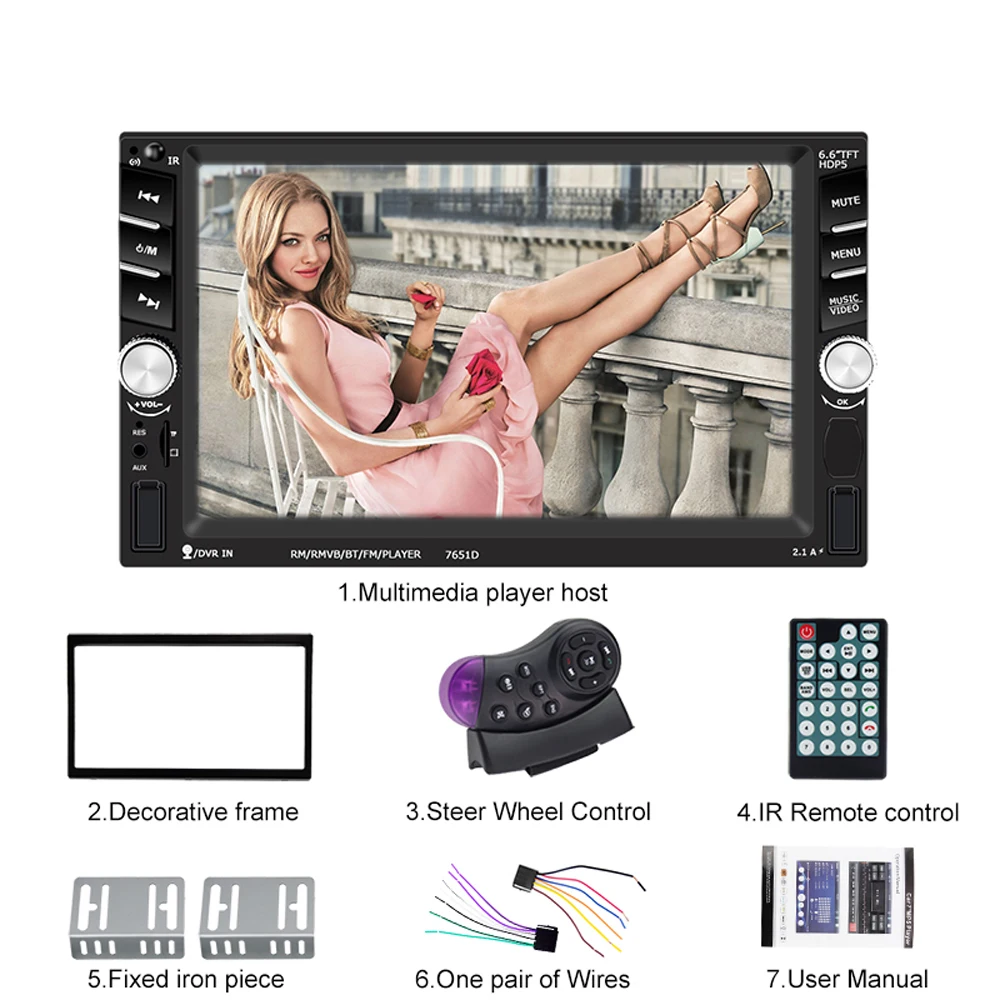 2 din 6,6 ''lcd сенсорный экран 12V Авторадио Автомагнитола bluetooth Камера заднего вида Зеркало Ссылка с рамкой стенд