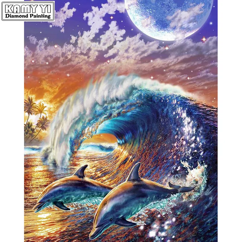 

New 5D DIY Diamond Painting Dolphin Wave Embroidery Full Diamond Cross Stitch Rhinestone Mosaic Painting Home Decor Gift