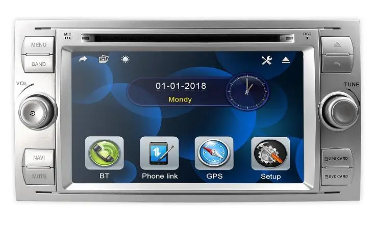 silver 2din автомобильный DVD gps Navi плеер стерео радио аудио для Ford Focus 2 Mondeo S C Max Fiesta Galaxy подключение с 8 г карта usb rds swc bt - Цвет: silver