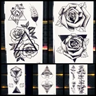25 узоров, геометрия, черная роза, цветок, временная татуировка для женщин, девушек, тела, рук, груди, наклейка-тату, треугольные листья, искусственная татуировка