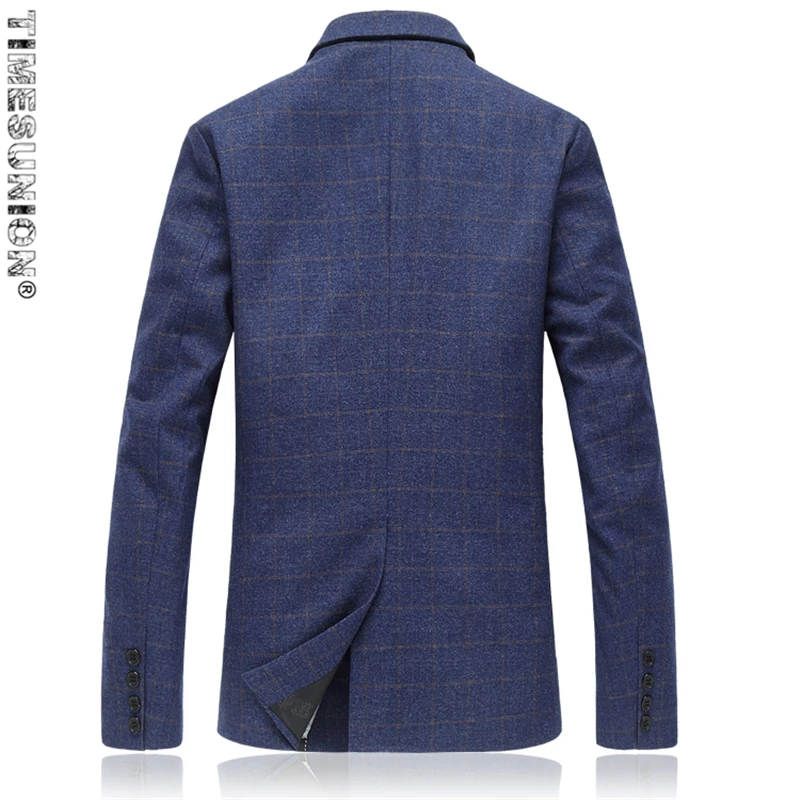 Мужские Клетчатый Блейзер хлопок смешанные повседневное пальто Slim Fit мужской