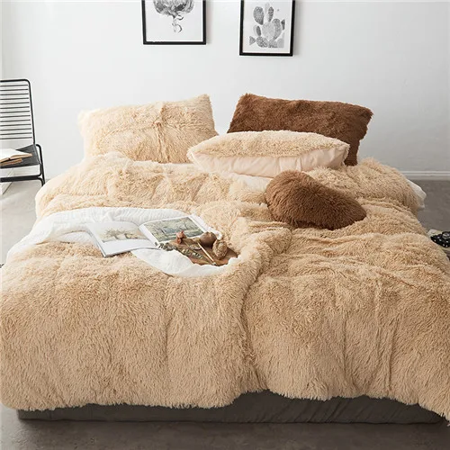 camel bed Новые длинные волосы флисовый комплект постельного белья 5 шт./компл.(пододеяльник+ простынь+ 2 наволочки+ 1 подушка) фланелевые зимние теплые Комплект постельного белья - Цвет: camel bed