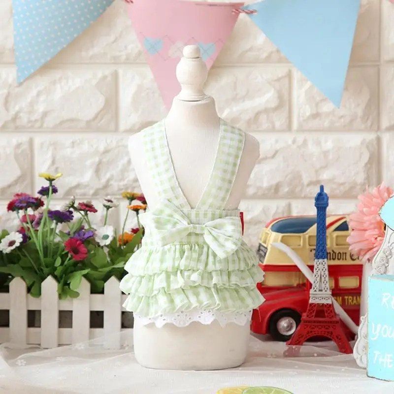 Яркие клетчатые хлопковые платья с бантиками одежда для собак кошек 2017 летняя