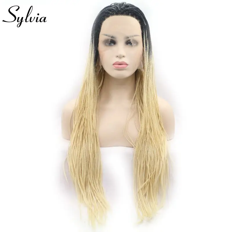 Sylvia черный блондинка два тона ombre Braid Синтетические волосы на кружеве
