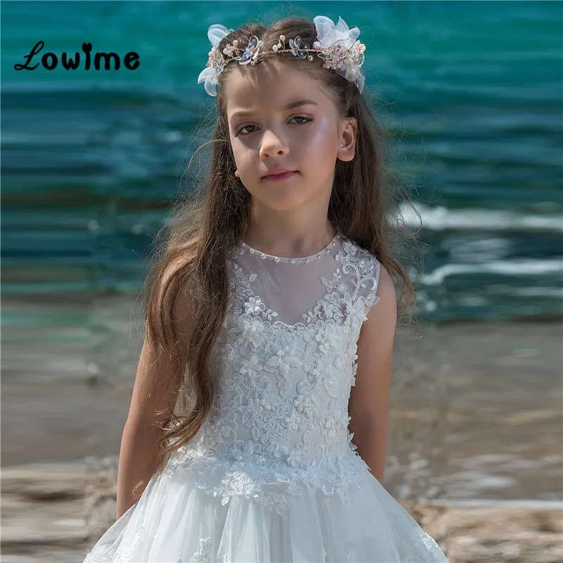 Белые пышные платья для девочек Vestido De Daminha 2018 многоярусная аппликация цветы тюль