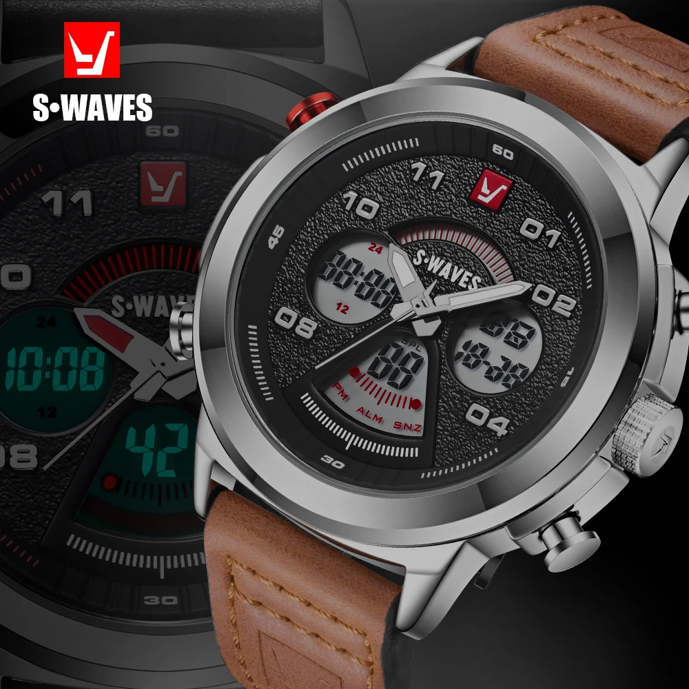 SWAVES двойной дисплей повседневные водонепроницаемые цифровые кварцевые часы
