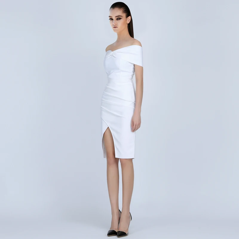 Женское облегающее платье с открытыми плечами INDRESSME однотонное коротким рукавом