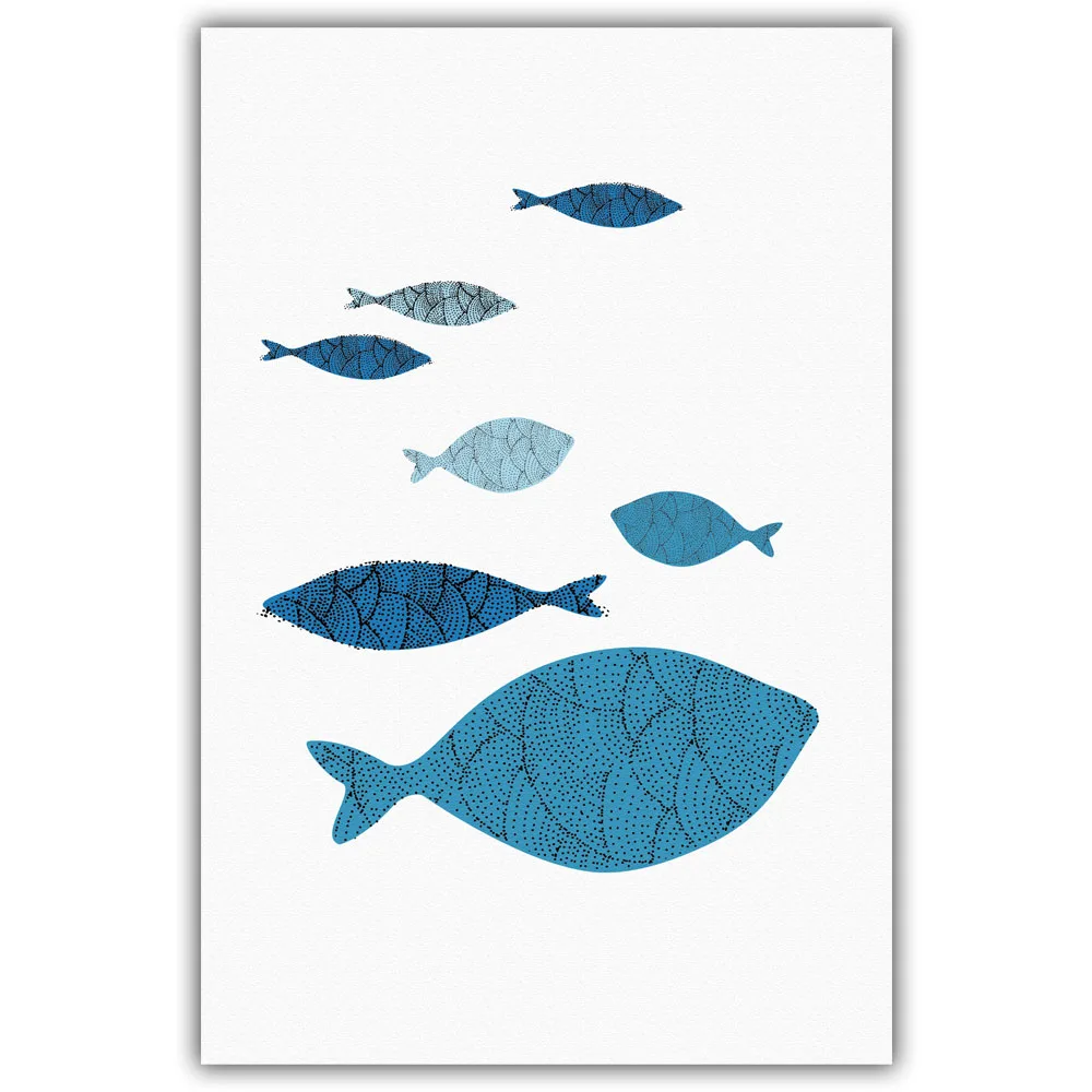 Рыба комиксов океан Абстрактная живопись с изображением морских рыб и синих