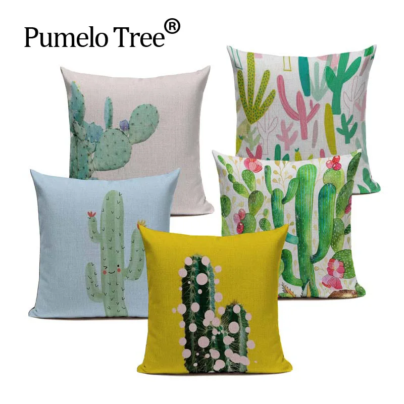 Наволочка с акварелью Декор для дома наволочка желтым КАКТУСОМ домашние