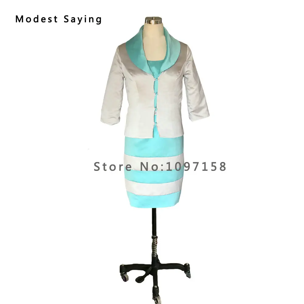 Real Elegant Sheath Tiers 3/4 Sleeve Mother of the Bride Dresses 2017 with Jackets Bow Tie Knee Length Party Prom Gowns JE123 | Свадьбы и