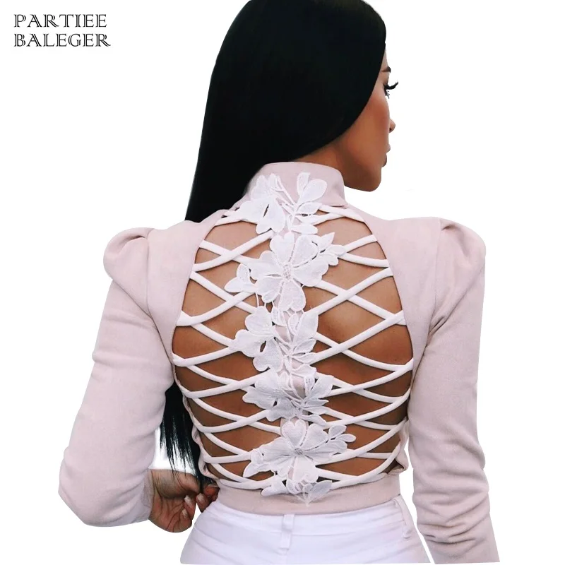 PB новый шикарный элегантный кружевной топ с перекрестной шнуровкой и длинными