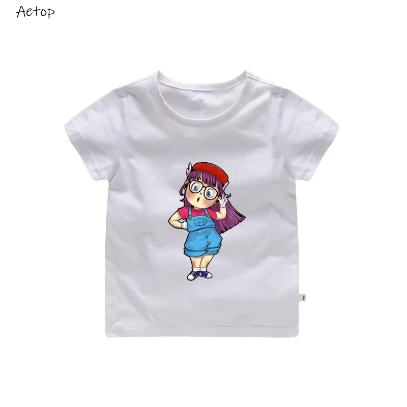 От 2 до 12 лет дети Arale футболка с принтом для маленьких мальчиков/девочек короткий