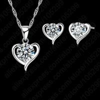 925 sterling silver cubic zircon heart shape fine jewelry sets for women wedding necklace earrings sets female bijoux