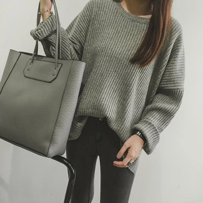 Missting autumn oversized sweater o-neck long-sleeve loose solid color women sweaters and pullovers (A5107) | Женская одежда