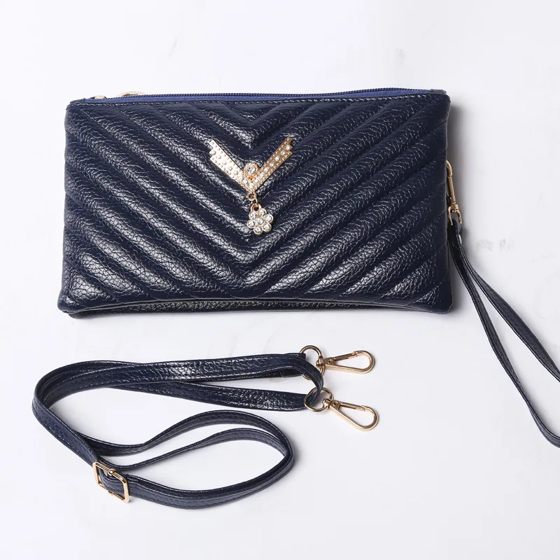 Женщины Решетки Алмаза Сумка Браслет Ремешок ИСКУССТВЕННАЯ Кожа Длинный Кошелек