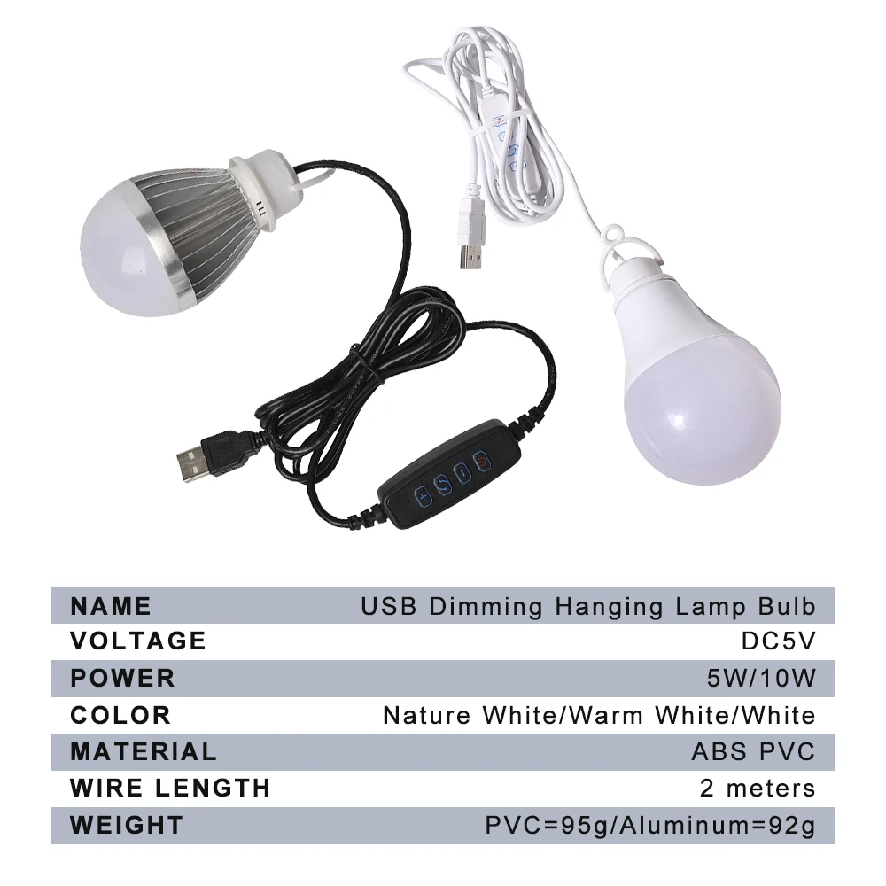 DC5V USB диммируемая Подвесная лампа светодиодный светильник Плавная диммируемая яркость трехцветный переключатель 10 Вт Светодиодный светильник для адаптера power Bank