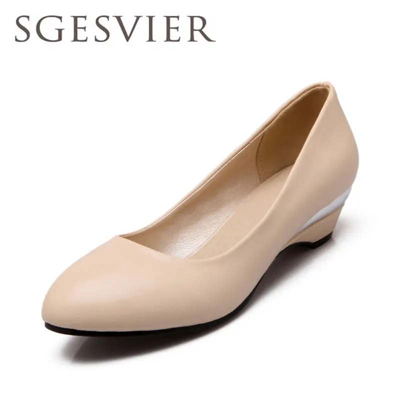 beige SGESVIER/женские туфли-лодочки; Туфли на танкетке; Новинка года; сезон осень; элегантные классические модельные туфли размера плюс 32-48; женские туфли на низком каблуке с круглым носком; OX092 - Цвет: beige