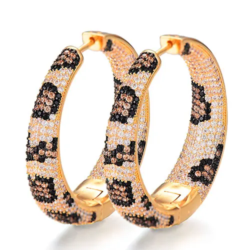 Gold Leopard GODKI Роскошные леопардовые массивные большие серьги-кольца для женщин Свадебные с кубическим цирконом CZ Дубай Свадебные Круглые круглые серьги-кольца - Окраска металла: Gold Leopard