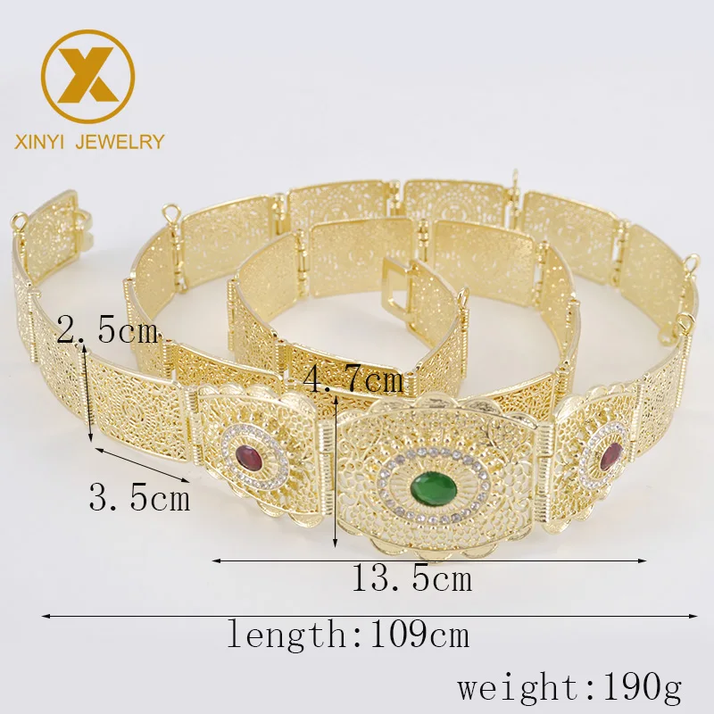 

Turkish style hollowed-out metal waist chain with gold rhinestone crystal body ornaments European women's day belt Bijoux