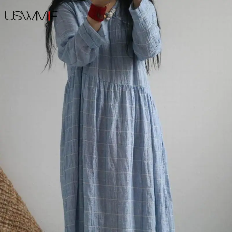 Женское свободное платье с длинным рукавом USWMIE повседневное однотонное в стиле