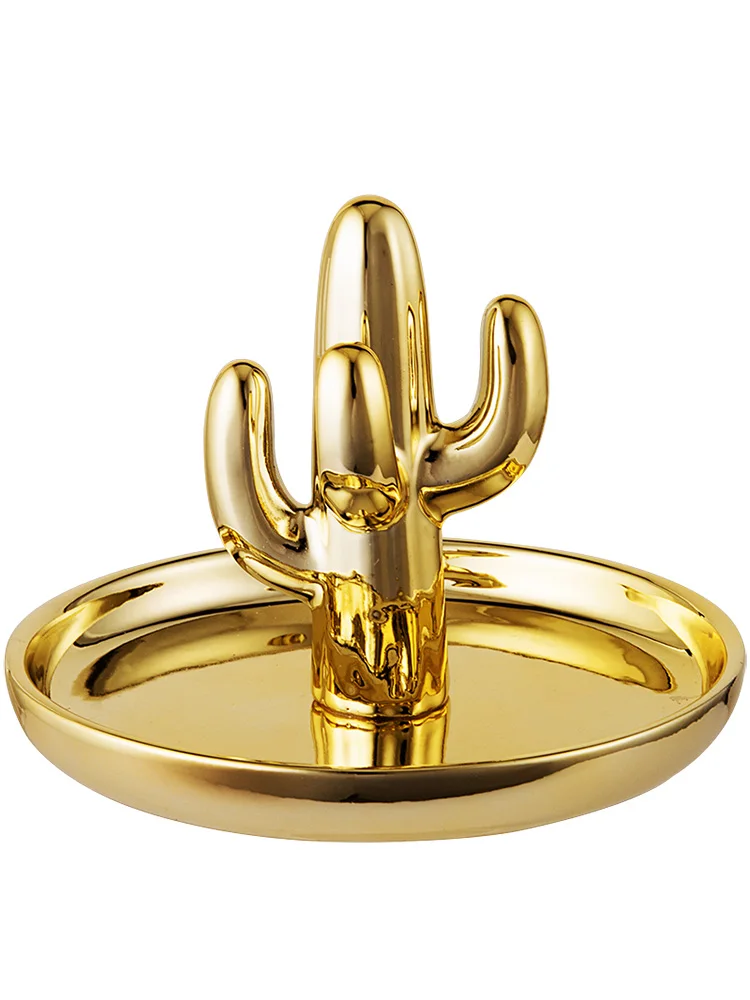 Creative ceramics cactus jewelry Storage Box Display stand Jewelry storage tray Gold green Plating process 250g | Дом и сад
